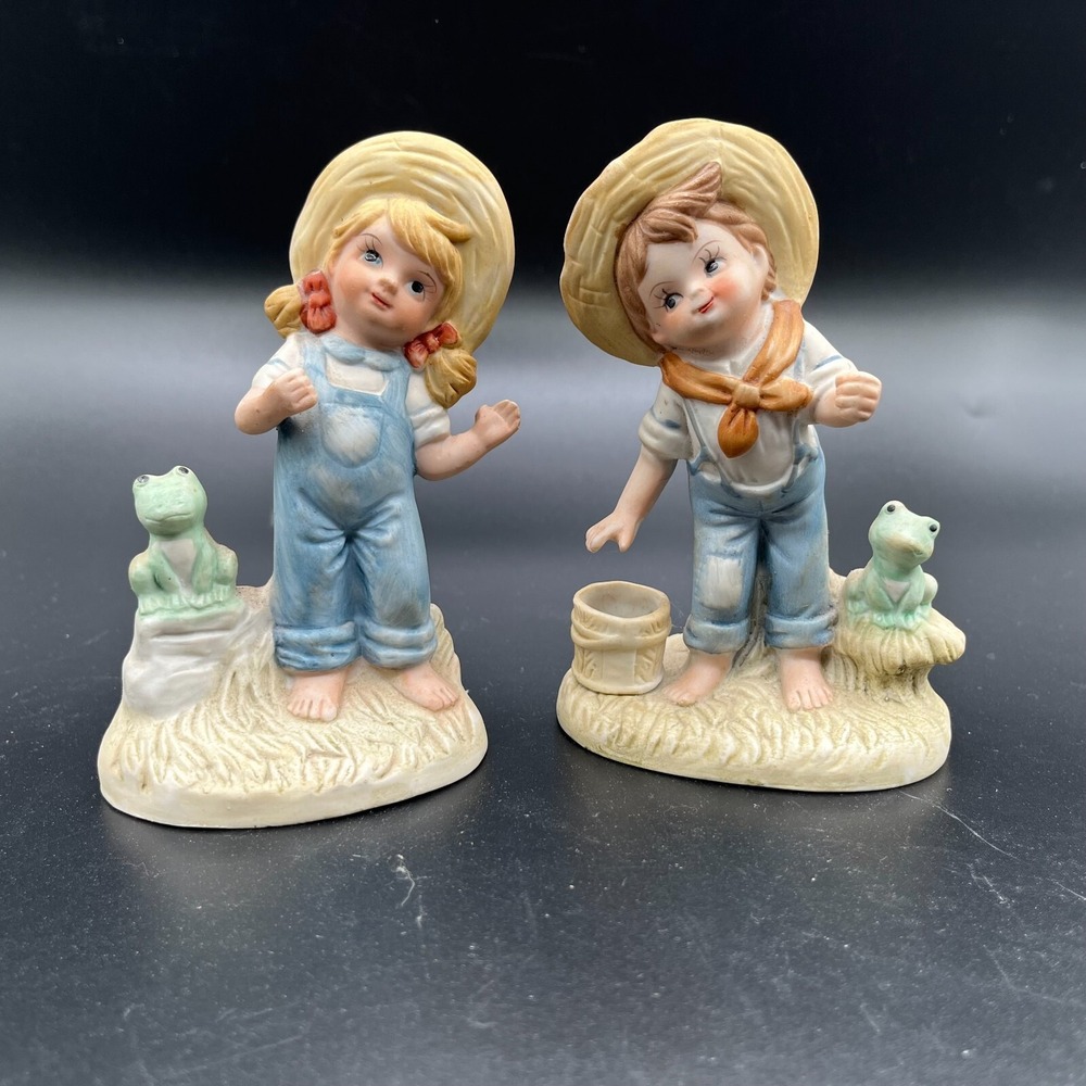 Vintage Brinns Ceramic Figurines Country Boy‎ and Country Girl 5" Tall